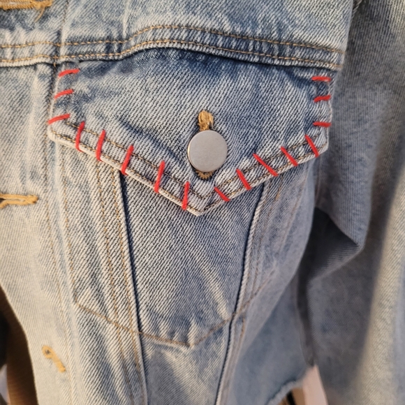 PEACH LOVE ⭐️STAR⭐️ Back Crop Denim Jacket, NWOT, M, Red/Wht/Blue - ADORABLE!! - Picture 12 of 16